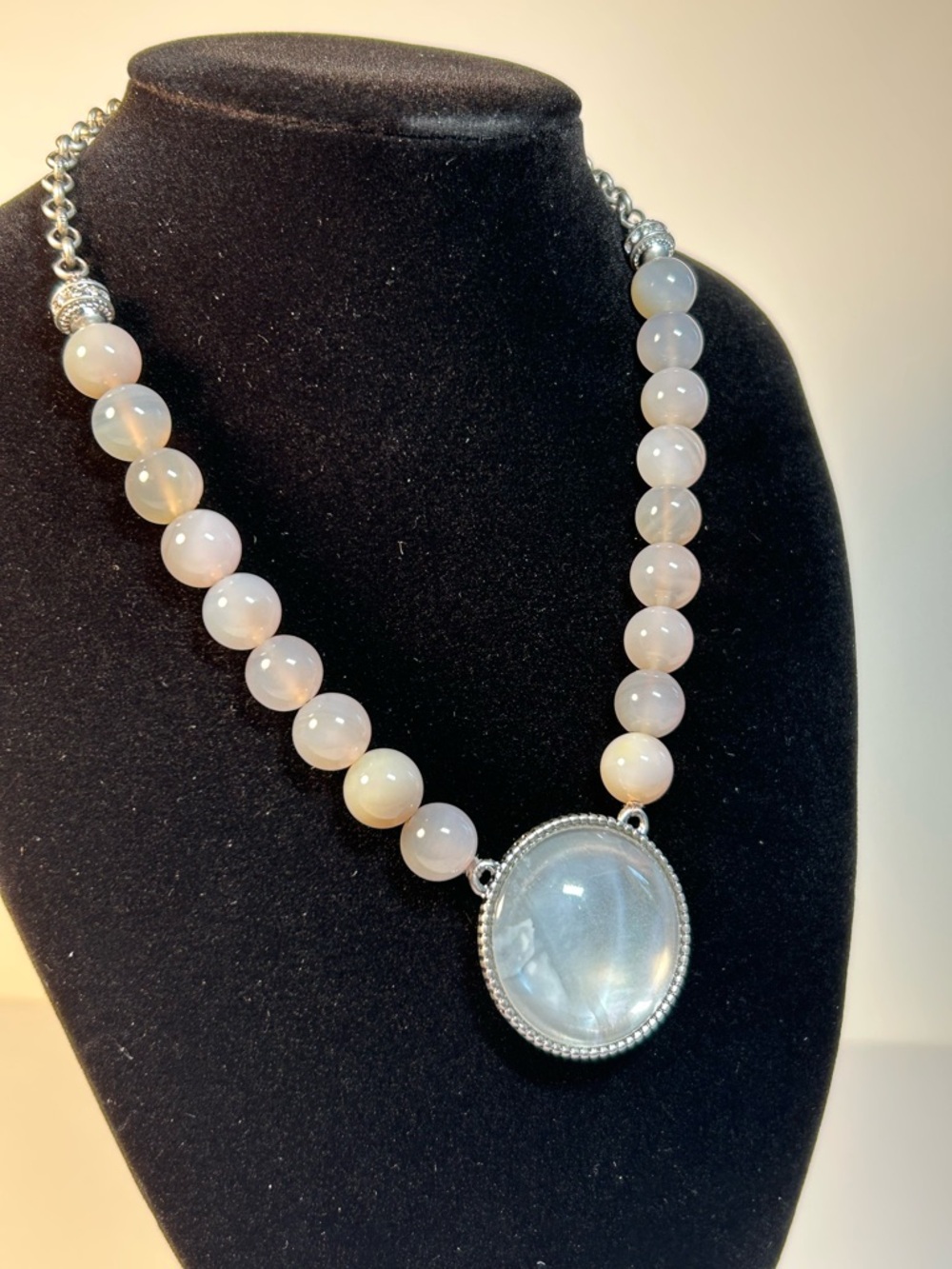 Kiam Family Moonstone Bead Necklace with Silver Pendant - 18” Lavender